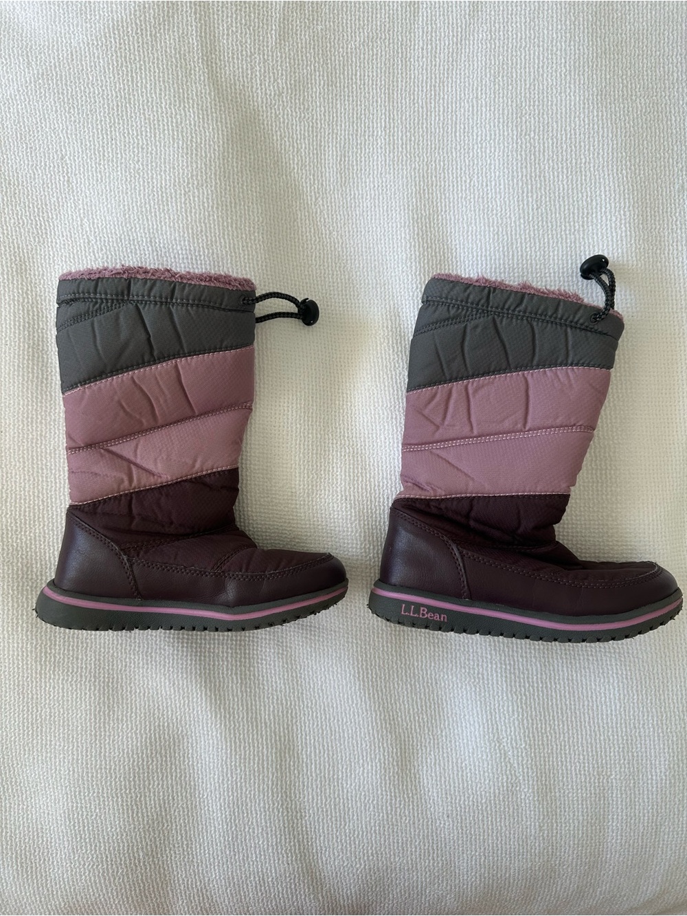 L.L. Bean Girls' Quilted Plum and Gray Winter Boots